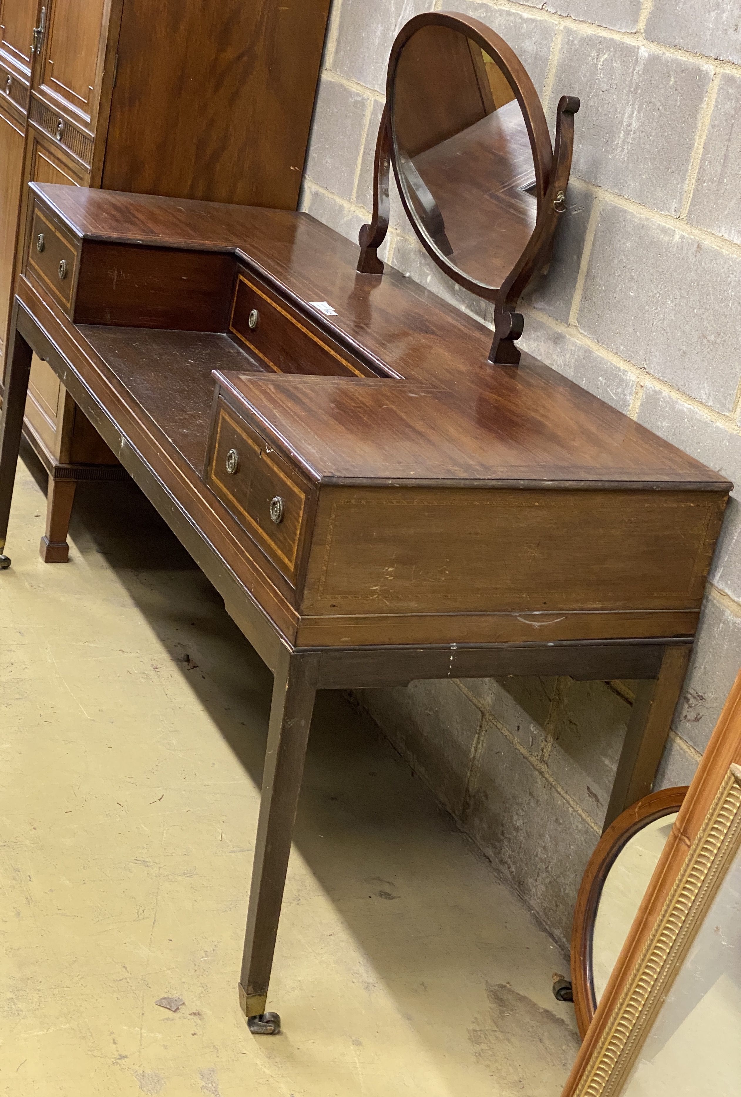 A mid 19th century mahogany dressing table, converted from a square piano